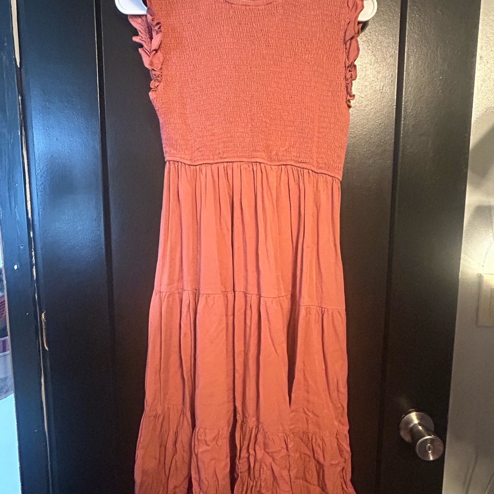 Ruffled Sleeveless Dress in Rust